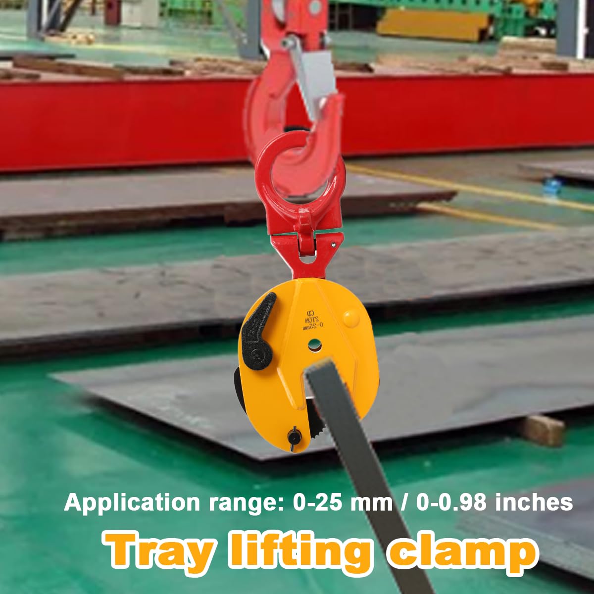 Vertikale Plattenhebeklemme 2T 4400LBS, Backenöffnung 0-25mm für Stahlplatten, Blechgreifer mit Sicherheitsverriegelung, Schwerlast Hebeklemme für Heben & Transportieren