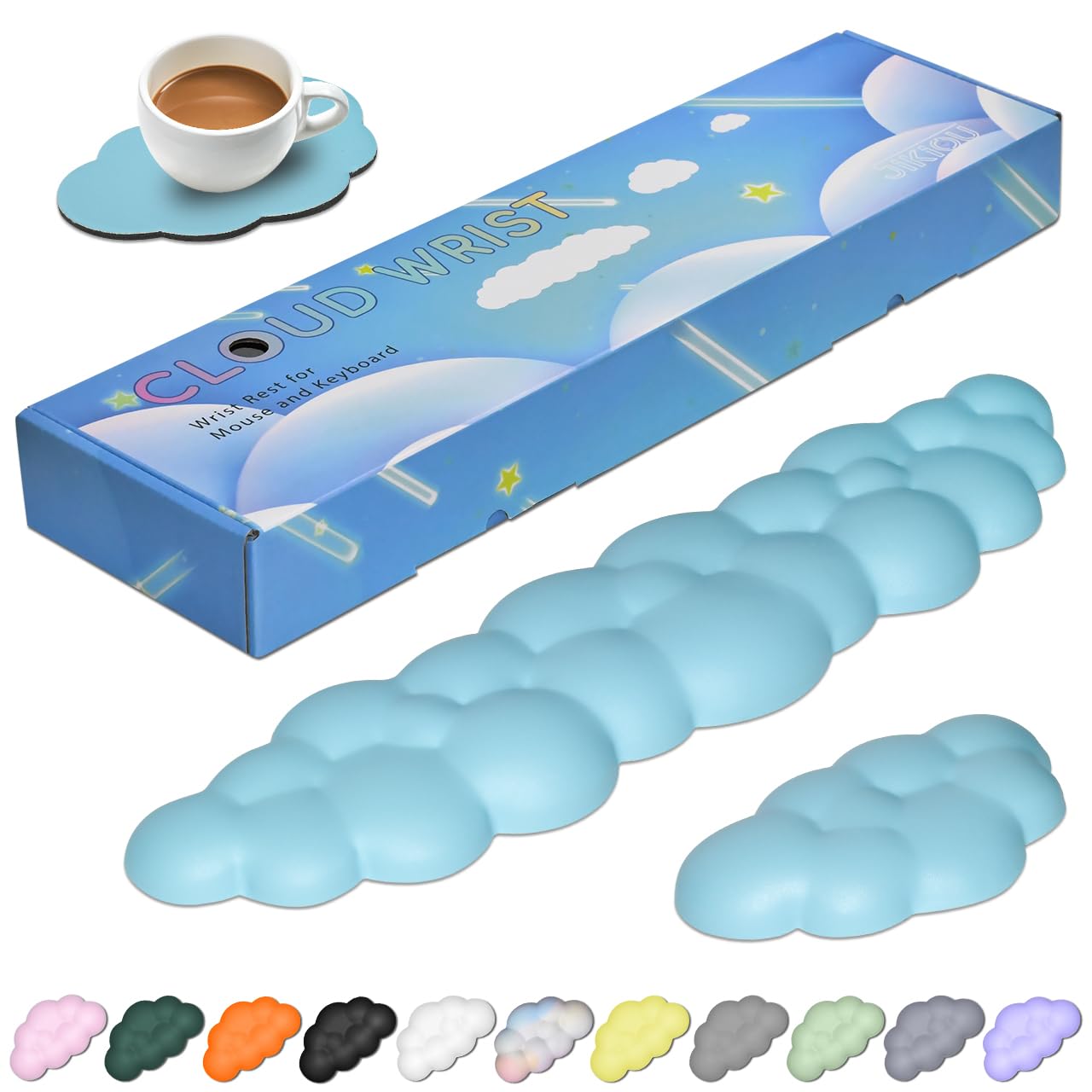 JIKIOUUpgrade Leather Cloud Keyboard Wrist Rest, Cloud Wrist Rest with Non-Slip PU Base, Comfortable Memory Foam Wrist Rest for Computer Laptop Mac Gaming Office and Pain Relief Christmas Wish Gift