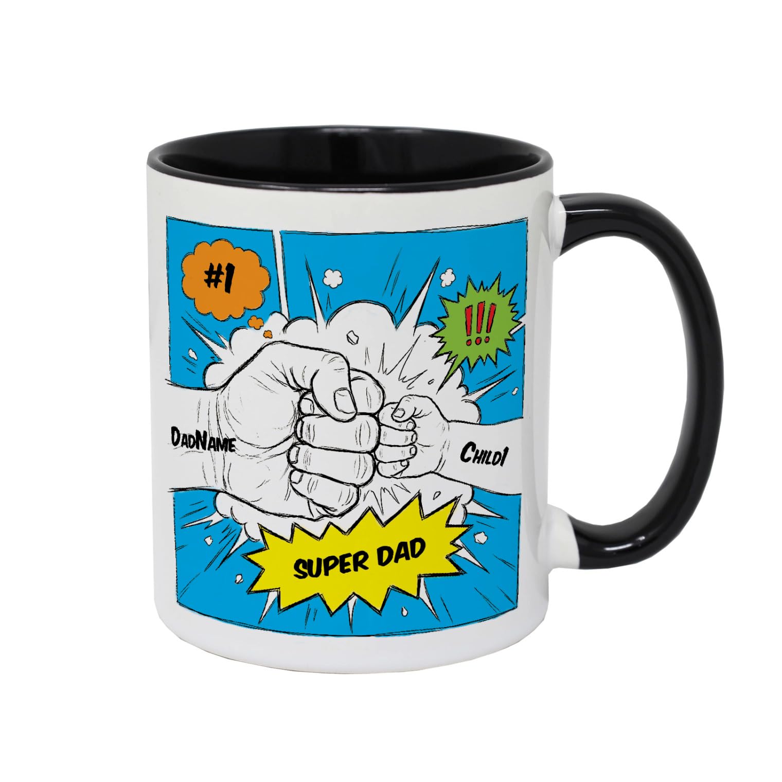Personalised Daddy Child Mug - Dad Mug from Children - Thoughtful Fist-Bump Ceramic Coffee Mug for Father’s Day - 11oz White Mug - UK Handmade Gift
