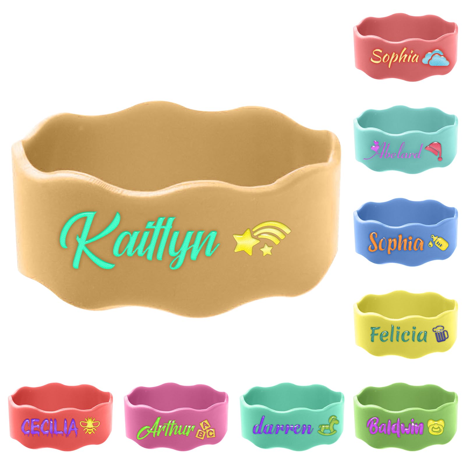 1 Pcs Personalised Water Bottle Labels, Elastic Silicone Daycare Labels, Cute Sippy Cup Strap Reusable Bottle Name Bands Washable Daycare Essentials ā image 1
