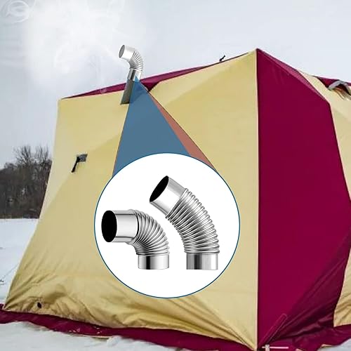 Miniatura 4 de Eagles Paquete de 2 codos de tubo de estufa (90+45 grados), codo de horno, chimenea de acero inoxidable para acampar al aire libre, accesorios de
