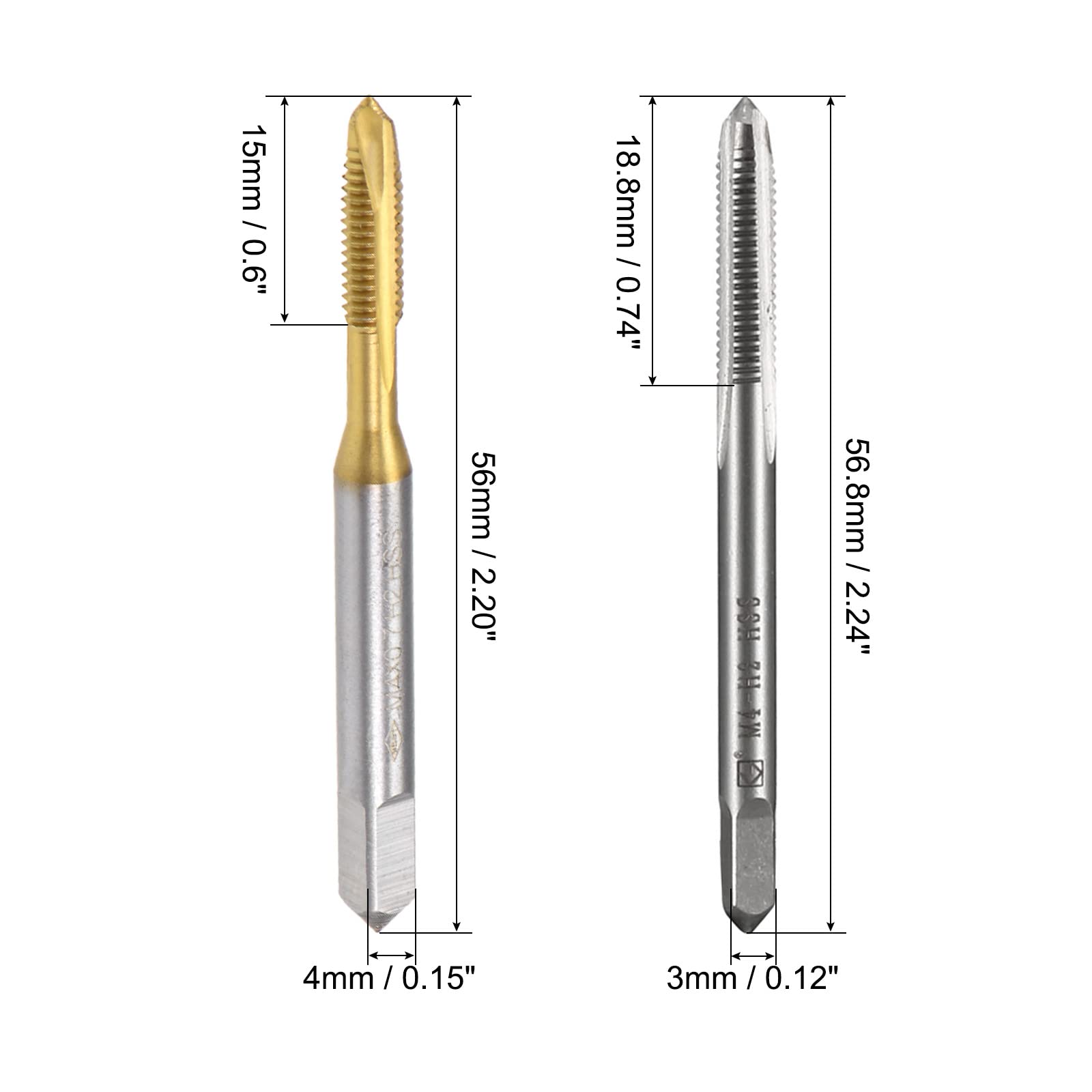 QUARKZMAN 4pz Maschi per Filettatura a Spirale, M3 x 0.5 Maschio per Viti Metriche, Acciaio Ad Alta Velocità 6542 Rivestito in Titanio, Utensile di