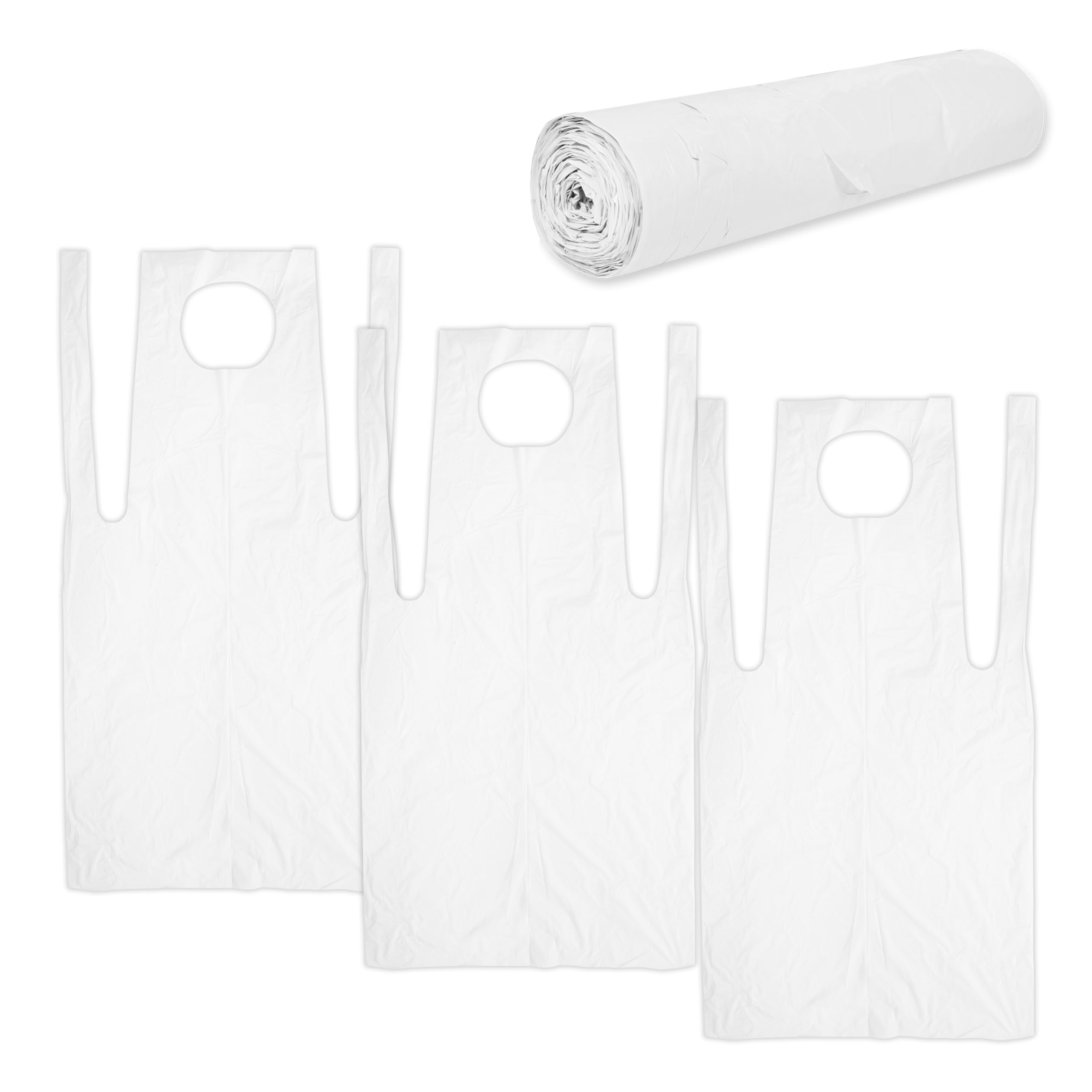 ARESO | Delantales Desechables Adulto 100 Unidades, Delantal Plastico Impermeable y Reciclable, Mandil Blanco con Nudo en Espalda, Delantal Cocina, Pintura, Laboratorio