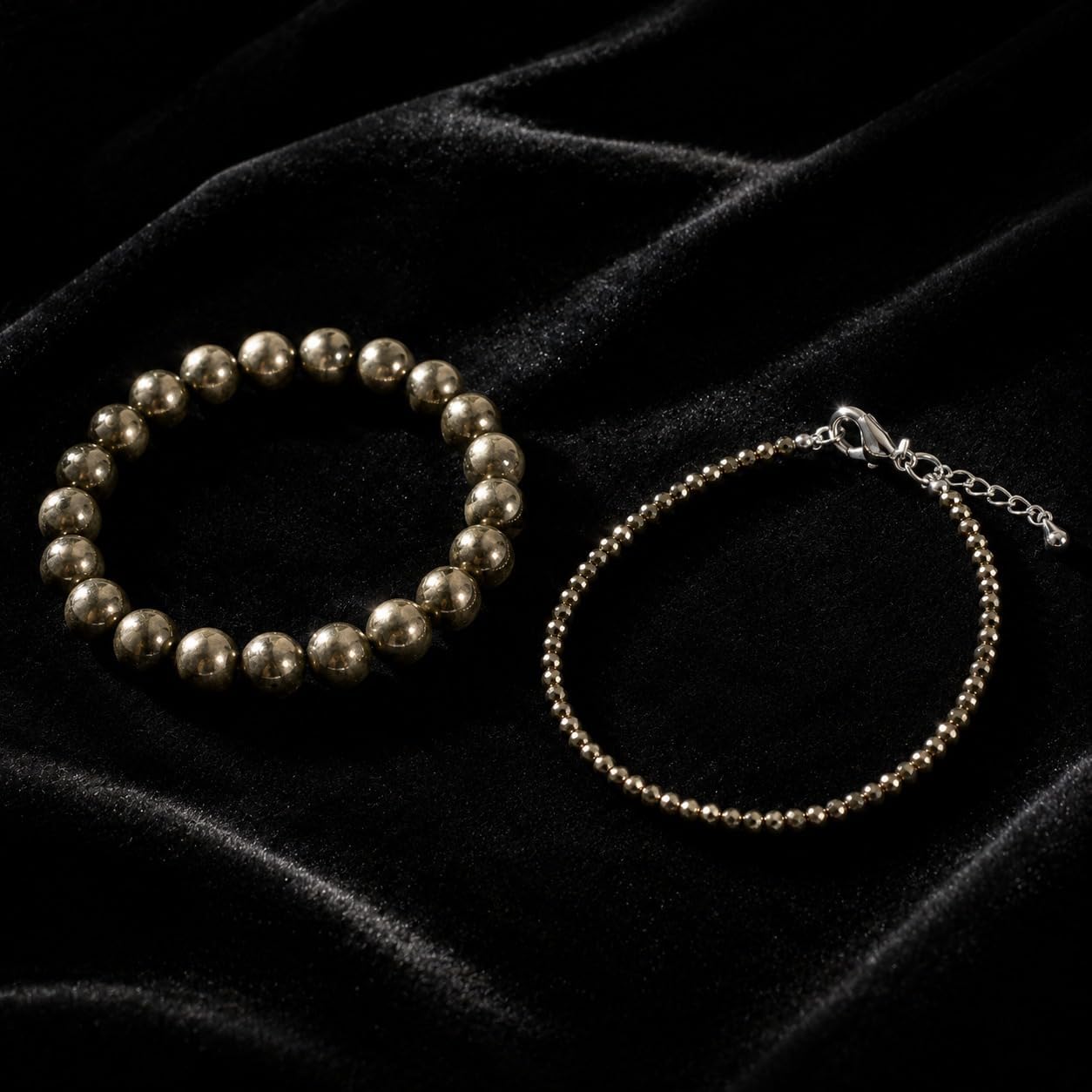 Natural Pyrite Bracelet and Anklet - Boho Crystal Healing Jewelry for Wealth, Luck & Prosperity - Genuine Pyrite Stone Protection Beads, Spiritual Metaphysical Jewelry Gift 2 in 1