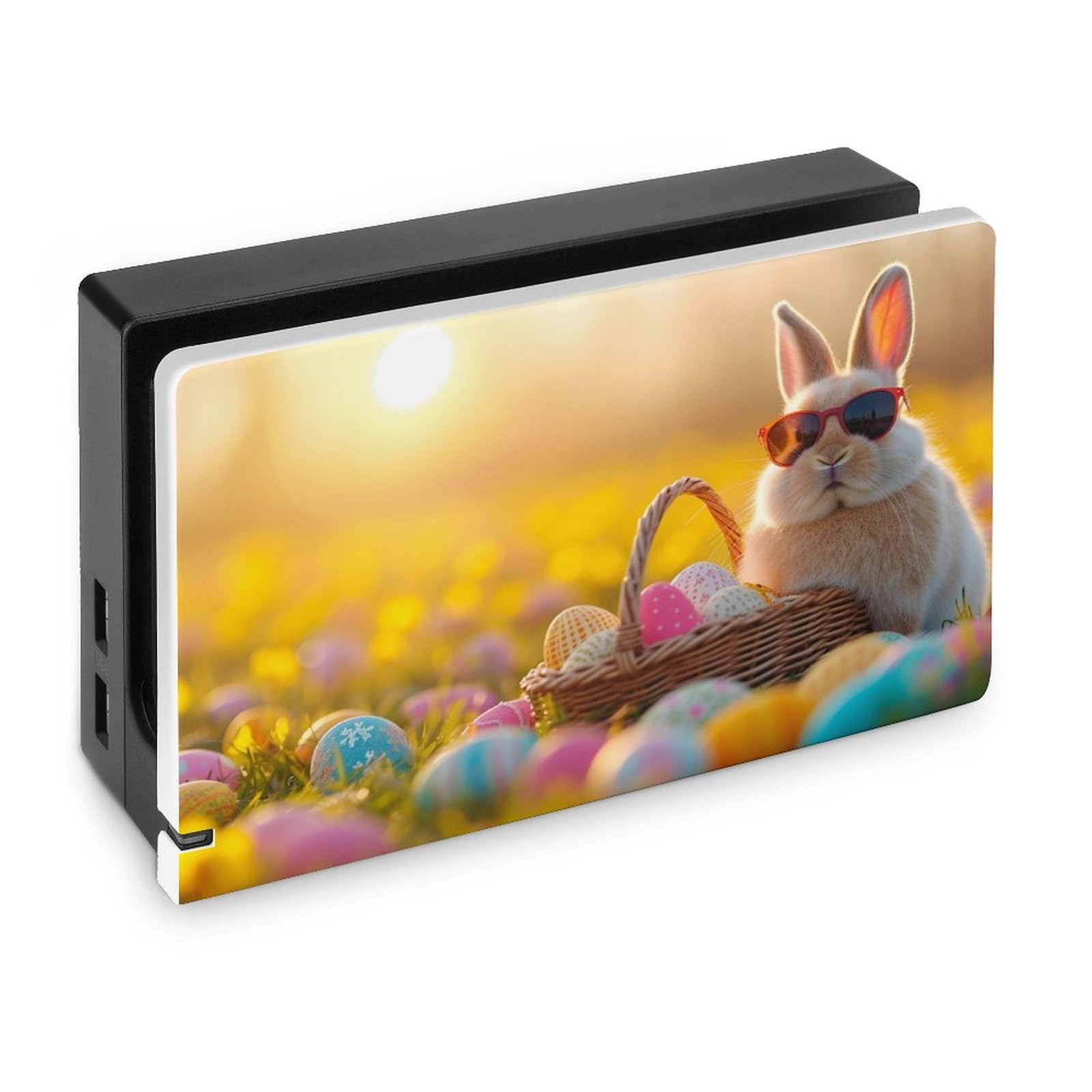 Cute Bunny in Sunglasses Dock Cover for Switch OLED Easter Bunny and Eggs Dust Anti Scratch PC Hard