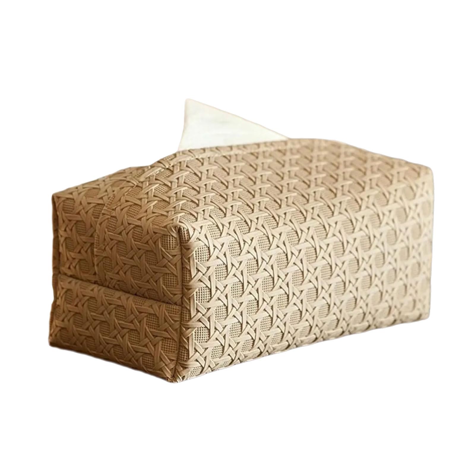 CAZSTYK Multipurpose PU Leather Tissue Box Cover Rattan Weave Waterproof Easy Cleaning for Household Automotive Use Tissue Box Holder