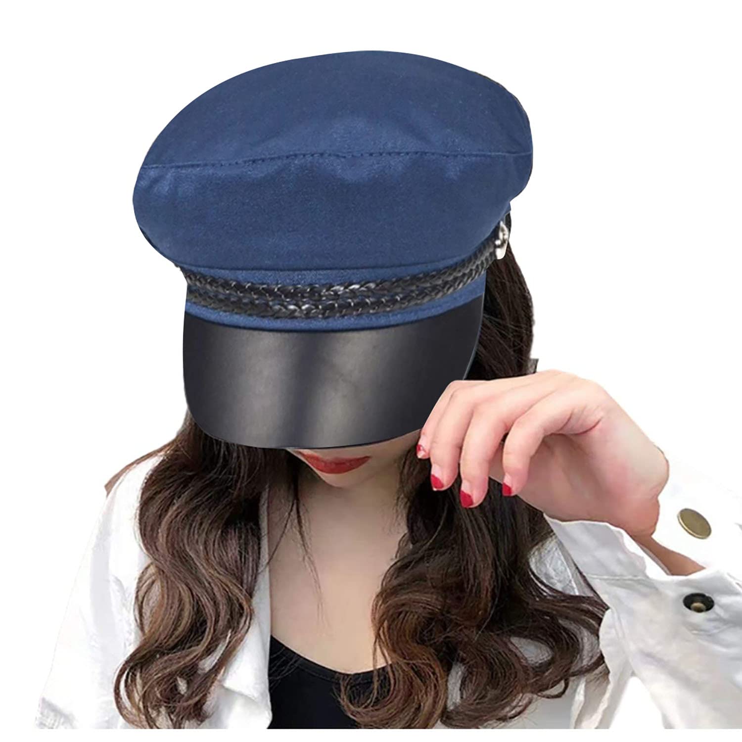 iSWEVEN Classic Cotton Beret Cap for Men & Women - Stylish Newsboy, Irish Cabbie Summer Visor Hat - Free Size (WBC8101B, Blue) - Image 4 thumbnail