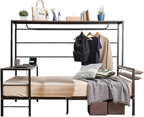 Amazon Co Jp アイリスプラザ ベッド シングル ベッドフレーム おしゃれ シングルベッド 収納 人をダメにするベッド ステーションベッド ブラック ウォルナット シングル Stbd S