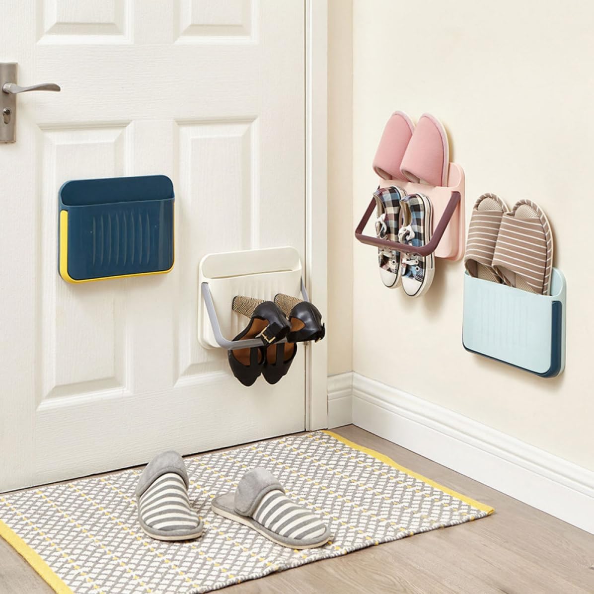 Abaodam Wall Mounted Shoe Rack Organizer, Double Layer PP Space Saving
