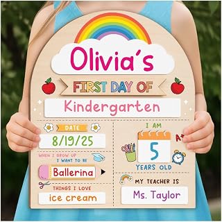 My First Day of School Sign 12"x10", First and Last Day of School Board with Marker, Reusable Back to Class Wooden Chalkboard for Preschool, Pre-K, and Kindergarten, Easy to Write & Clean Board