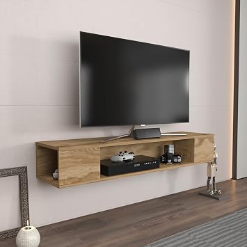 Decorotika Peti Floating Cabinet Wall Mounted TV Stand Media Console Shelf Oud Oak