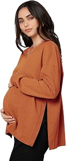 Women's Maternity T-Shirt Long Sleeve Split Side Pregnancy Tee Tops