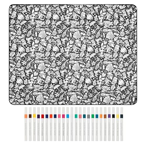 Genérico Mantas para Colorear para Adultos, Manta de Color con marcadores con 24 marcadores, 59,06 × 45,28 Pulgadas, Manta Reutilizable Lavable para Adultos, niños, Manualidades, Viajes, Coche, sofá