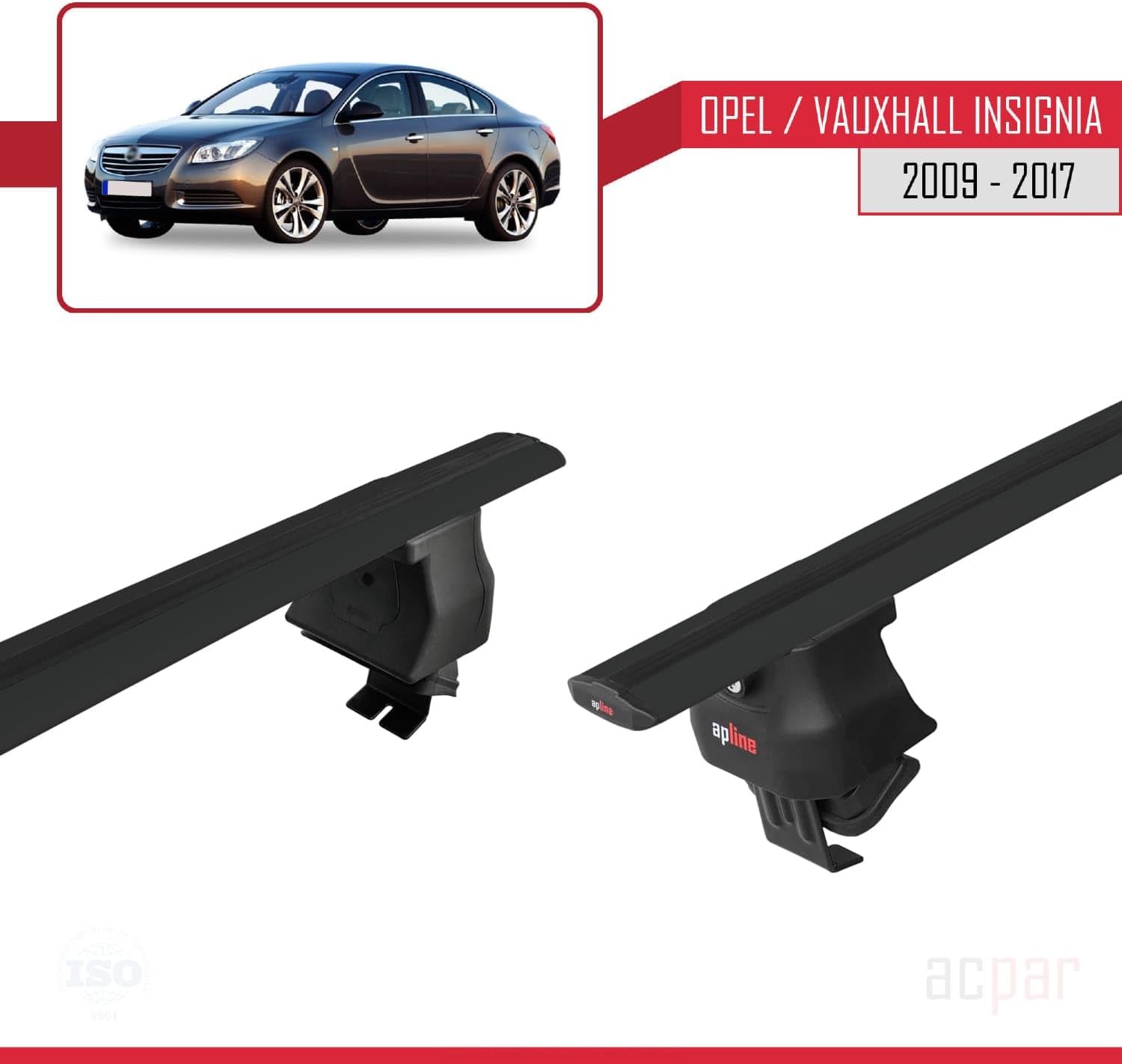 Compatible with Opel/Vauxhall Insignia 2009-2017 ACE-4 Car Roof Rack Cross Bar Black Aluminium 2 Bars