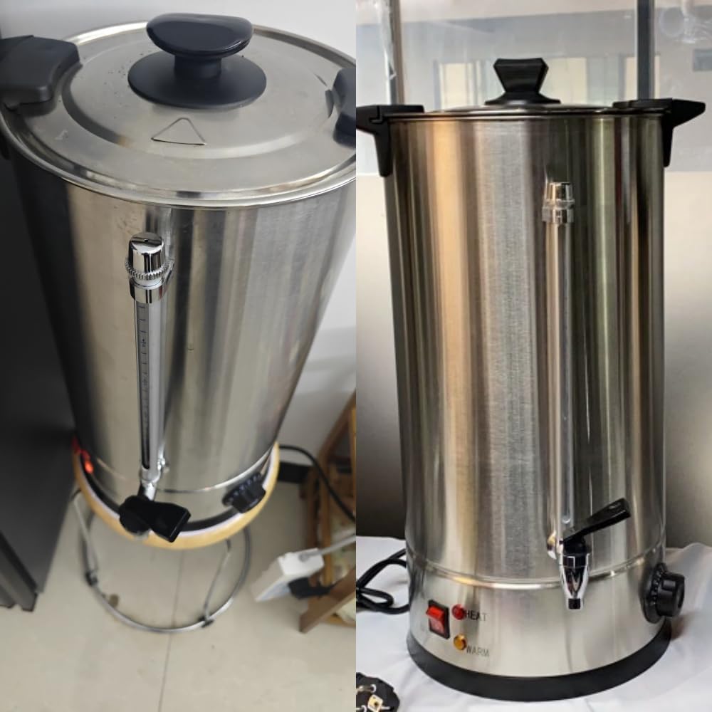 Coffee Urn with Plastic Filter and Faucet Stainless Steel Coffee Maker Hot Water Pot,Electric Beverage Dispenser Commercial for Home Party Office Wedding (25L), Silver, Black