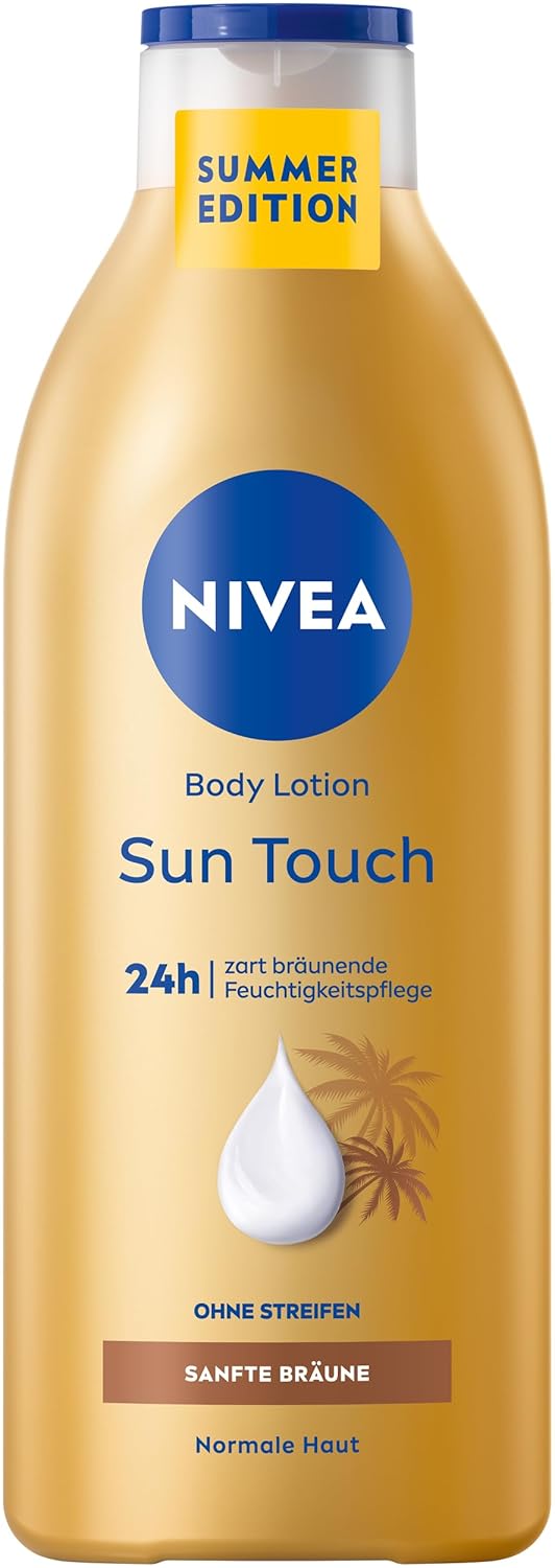 NIVEA Sun Touch Body Lotion 400 ml (13.5 fl oz), Gradual Glow Enhancing Body Lotion, Daily Use Skin Care Moisturizer, Lightweight Fast Absorbing Formula for Smooth and Even Application