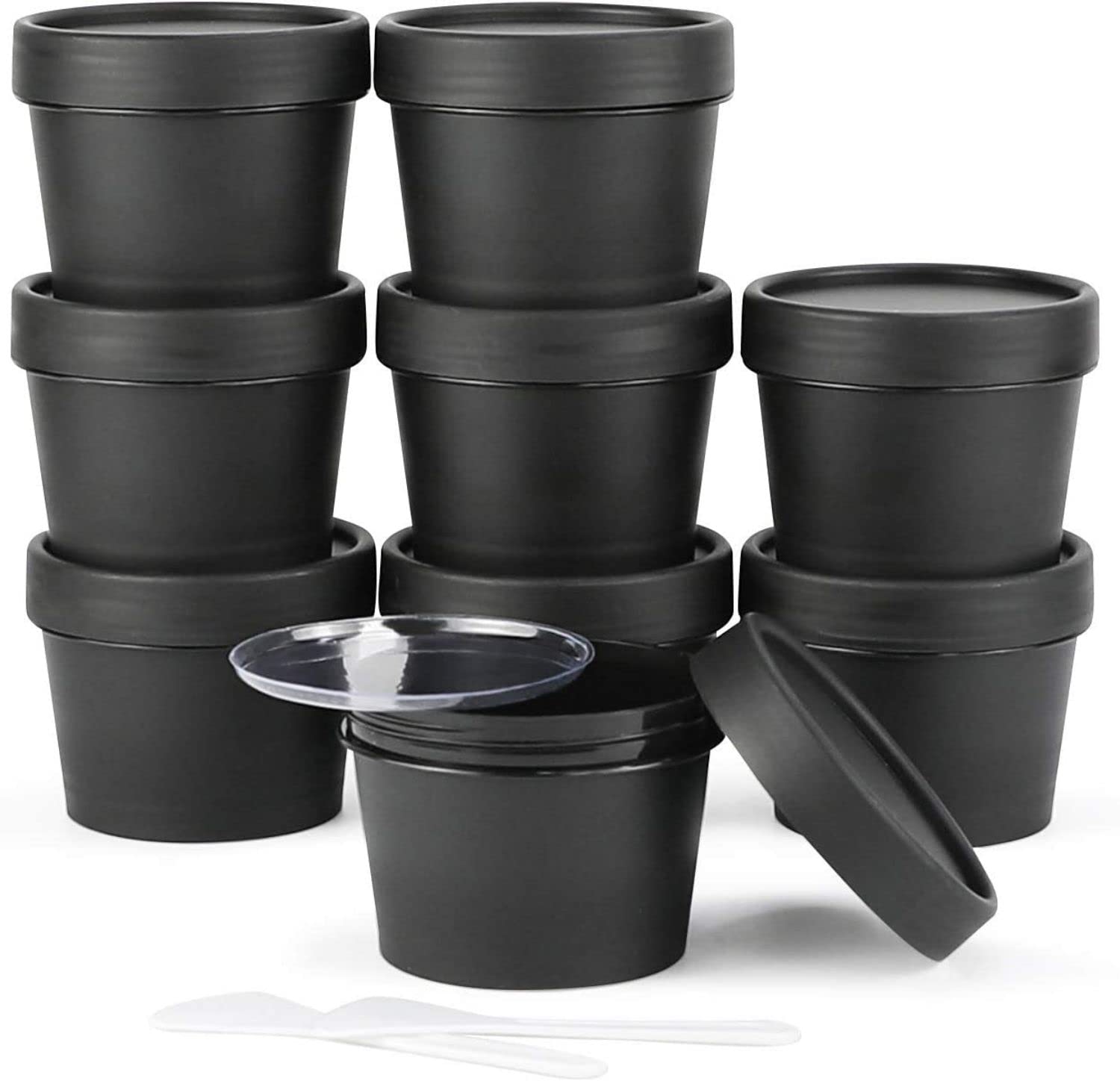 SYOSI Empty Leakproof Cosmetic Pot Jars, Wide-Mouth Plastic Mask Container with Dome Lids for Beauty Products, DIY Slime Making or Travel Storage MakeUp, 100% BPA Free（10PCS Black - 3.4oz/100g）