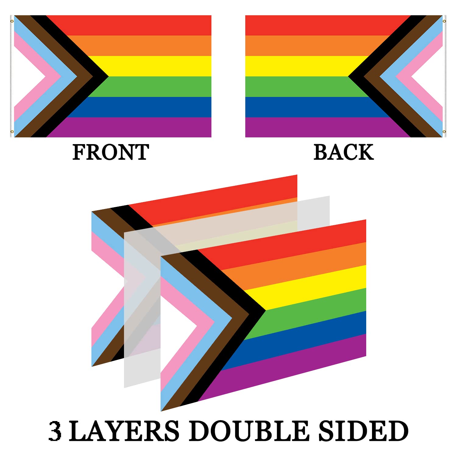 Doppelseitige Regenbogen-Fortschrittsflagge - 7,6x12,7 Cm, 240D Polyester, UV-beständig