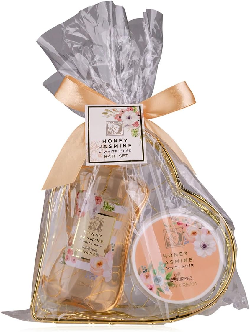 Accentra - Zestaw prysznicowy HONEY JASMINE damski zestaw upominkowy w pięknym drucianym koszu - 2-częściowy zestaw do pielęgnacji z żelem pod prysznic i kremem do ciała - zestaw upominkowy wellness