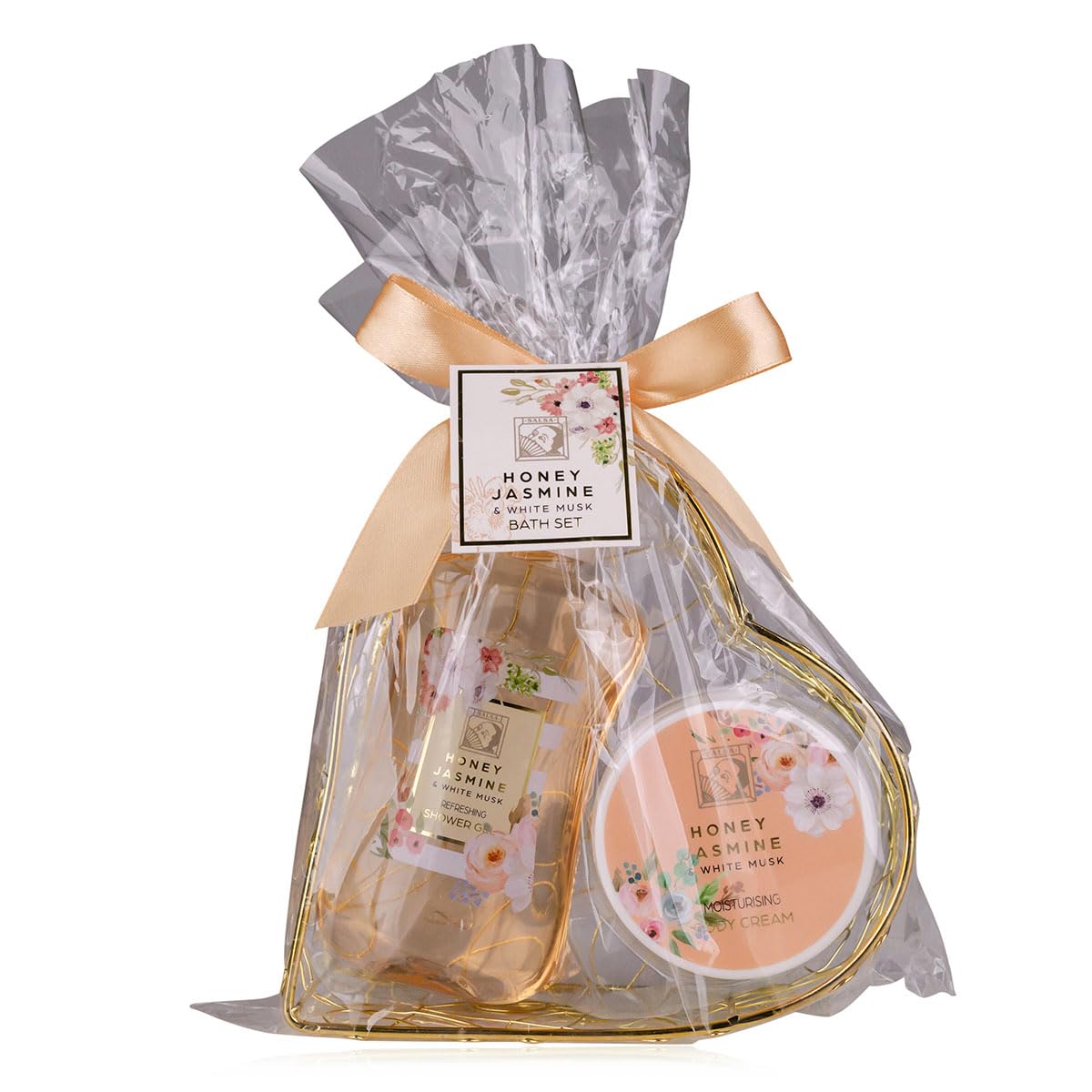 Accentra JASMINE Shower Set Metal Basket Women 2 Piece Shower Gel Body Cream Gift Birthday Valentine's Day Christmas