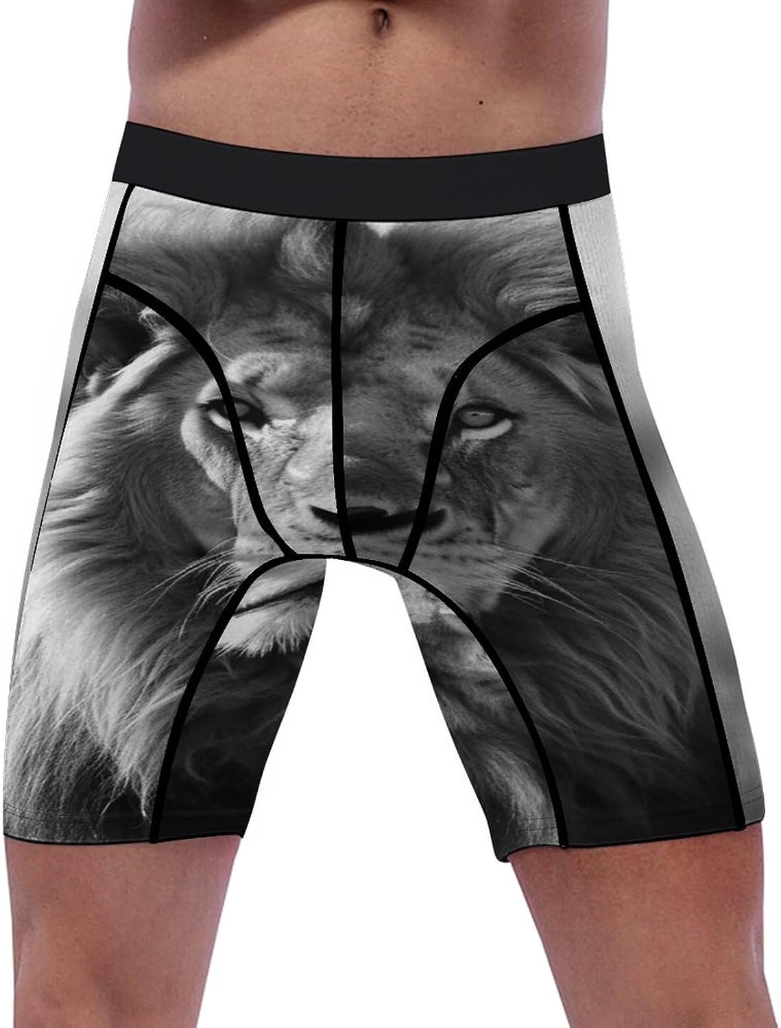 African Lion Black and White Compression Shorts Men Spandex Sport Shorts Workout Performance Baselayer Underwear