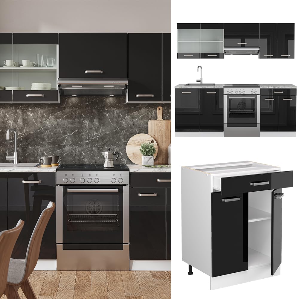 Vicco Cuisine R-Line, Noir Brillant/Blanc, 200cm