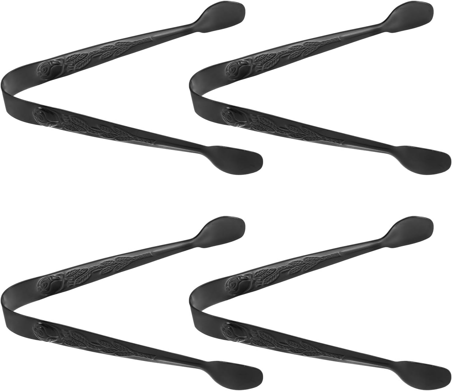Breakfast Cookie Tongs Small Kitchen Serving Utensils Stainless Steel 4pcs Black with Unique Dunking Design and Sleek Pattern for Travel and Schools