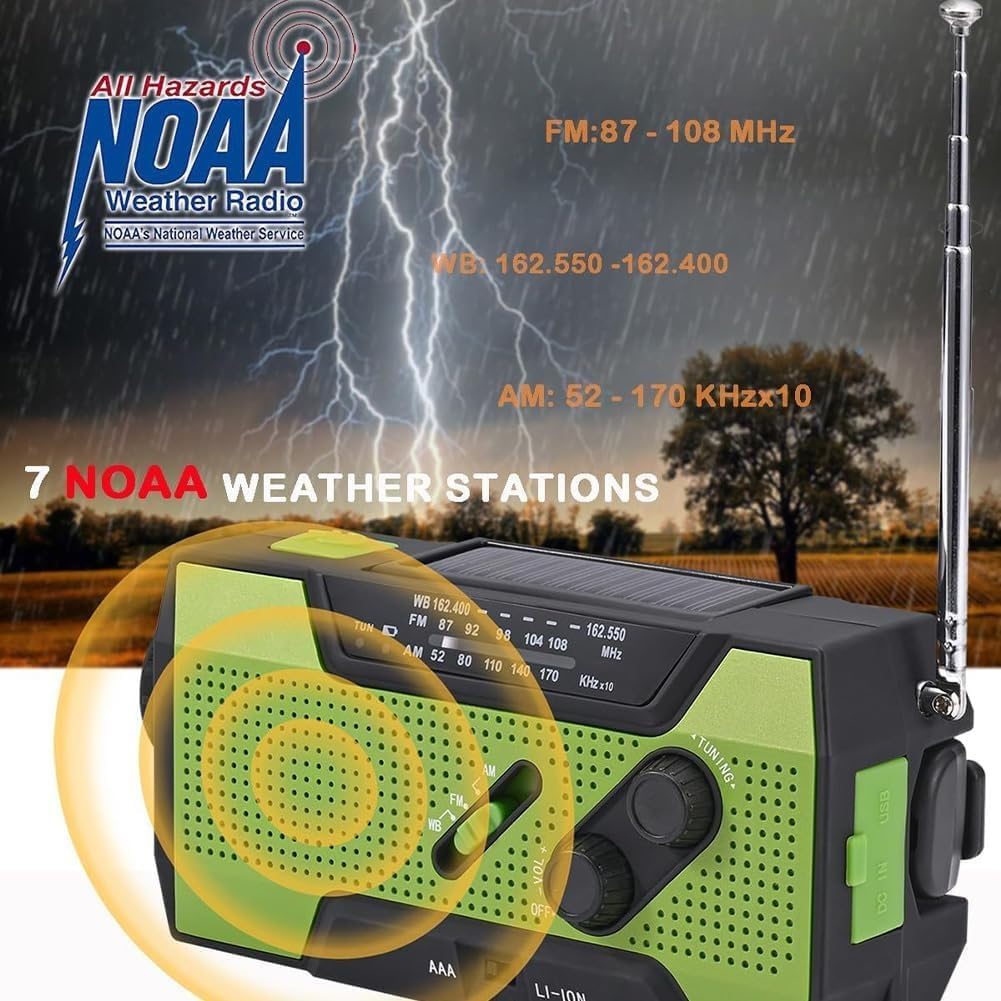 Hand Crank Solar Radio, Solar Powered Radio with Hand Crank, Emergency Solar Weather Radio, Portable 2000mAh Emergency Radios, USB/Solar/Hand Crank Charging, Battery Operated (Style1-B)