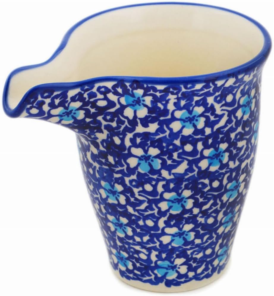 Polmedia Polish Pottery Creamer - Flowers On The Lake Pattern Handmade in Boleslawiec Poland + Certificate of Authenticity