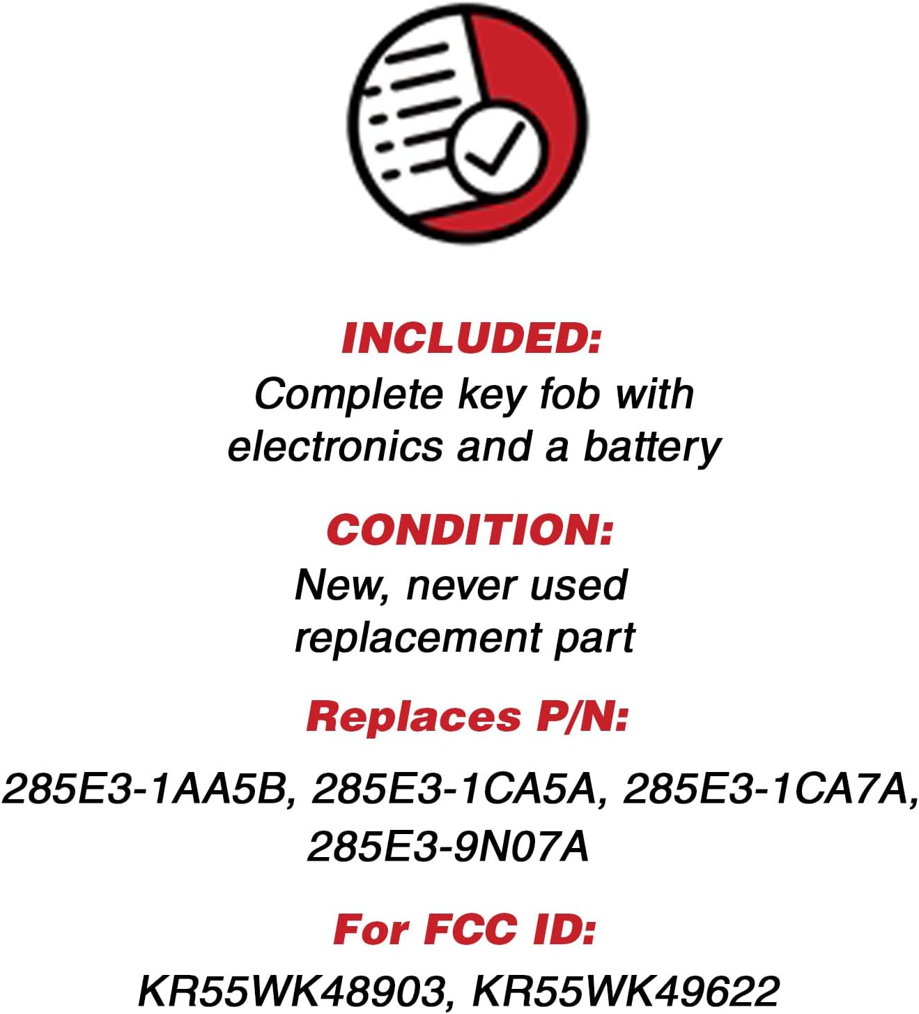 KeylessOption Keyless Entry Remote Control Car Smart Key Fob Replacement for KR55WK48903, KR55WK49622