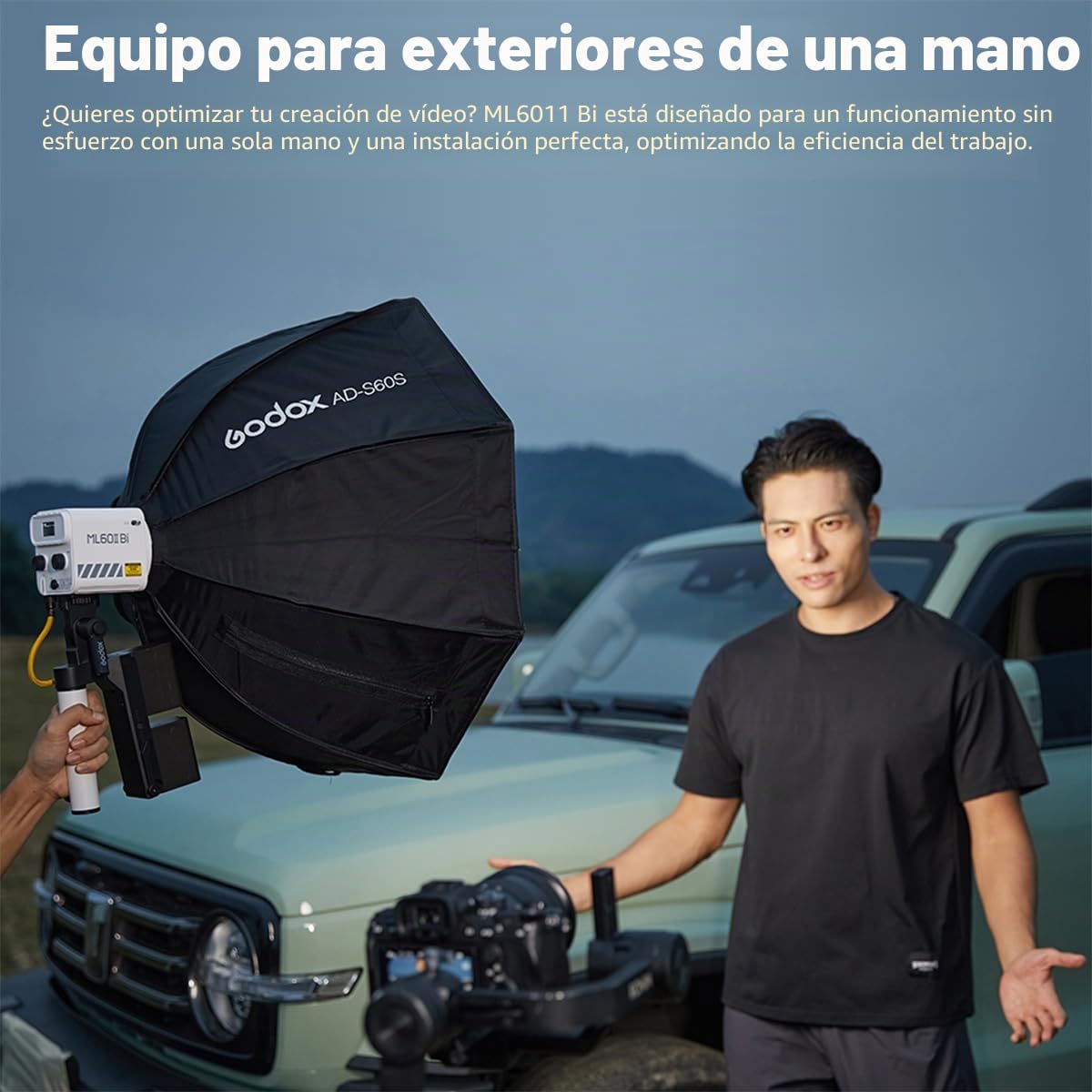 GODOX ML60IIBi ML60II-Bi Luz de vídeo LED Bicolor de Mano, luz LED Bicolor 2800K-6500K, 22500Lux CRI 96+ TLCI 97+, 11 Efectos FX, Control de aplicación, con Base de batería AK-B01, NP970