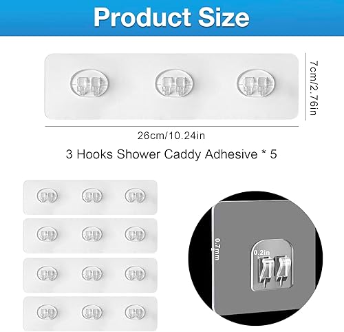 Miniatura 7 de Organizador de ducha mejorado de repuesto, ganchos adhesivos fuertes para organizador de ducha, adhesivo impermeable para estante de ducha, tiras