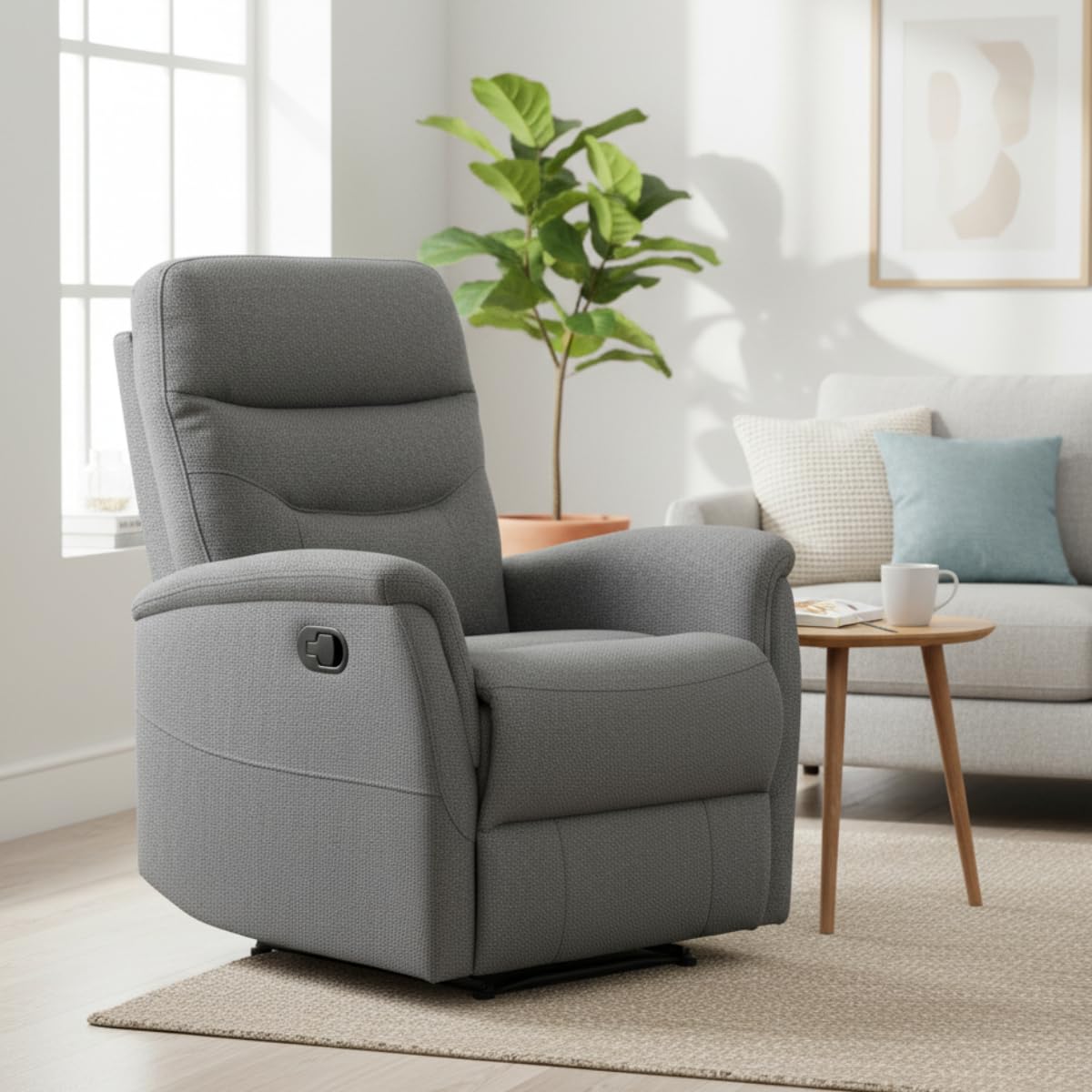 Cribel Poltrona Relax Manuale Giuditta in Tessuto con Leva Laterale | Schienale Alto e Poggiapiedi Reclinabile | Comfort e Design Moderno per Casa Fumo