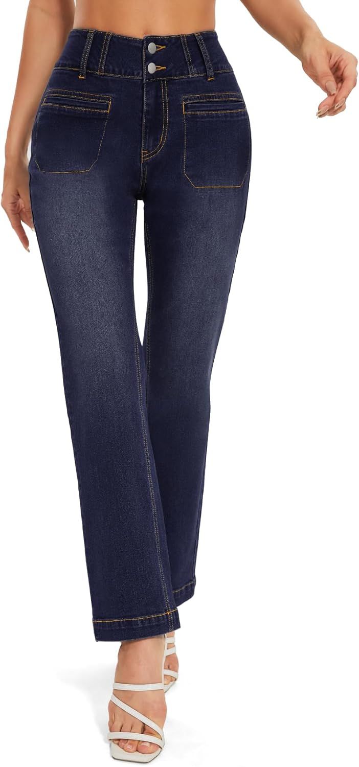 SEASUM Front Pockets Bell Bottom Jeans for Women 90s Mid Waisted Flare Bootcut Stretchy 2025 Y2K Trendy Denim Pants - Image 4