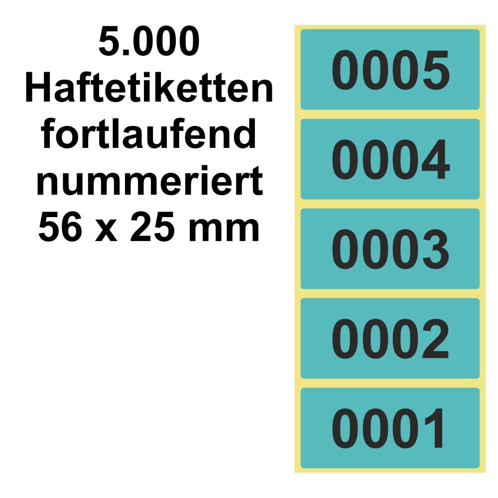 5.000 Etiketten / Aufkleber auf Rolle - BLAU - fortlaufend nummeriert - 56 x 25 mm