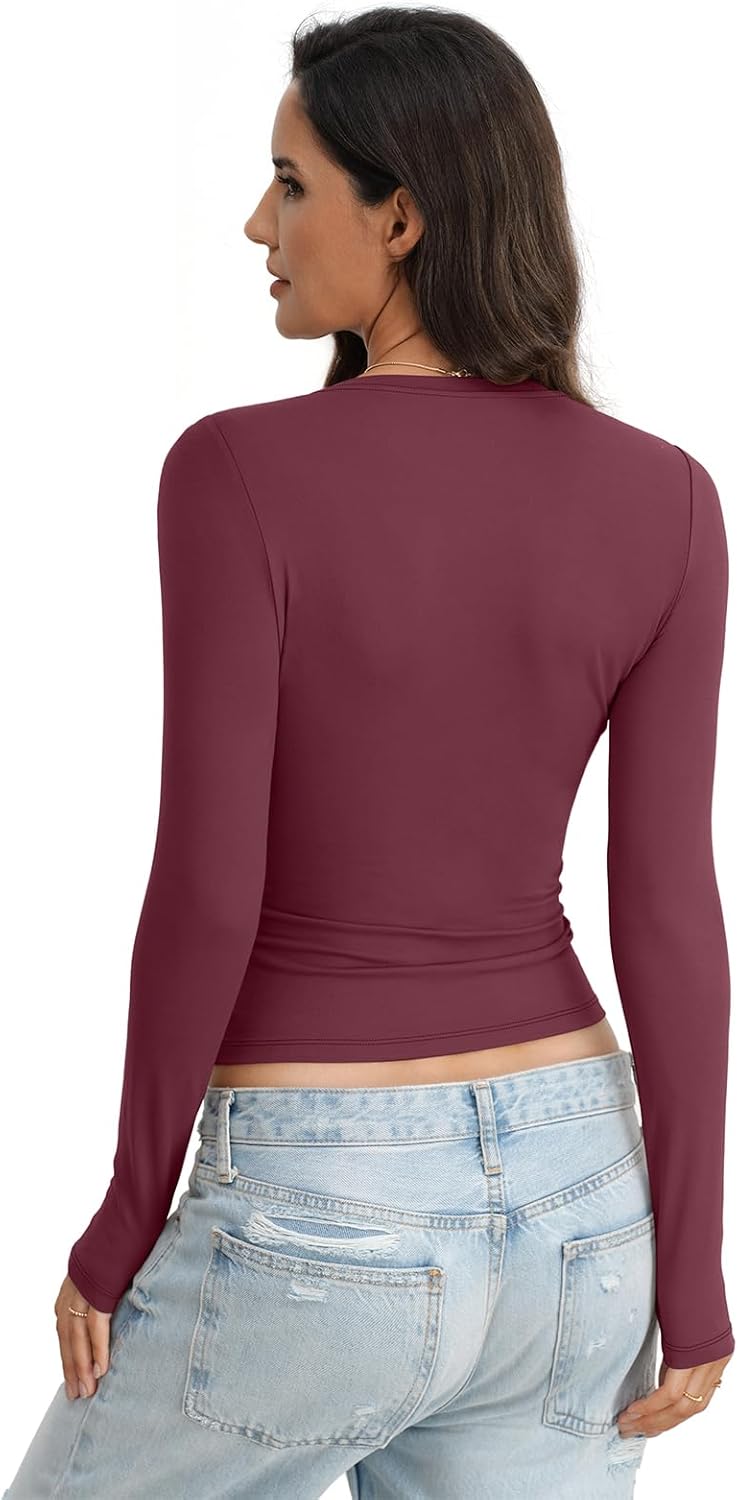 Womens Long Sleeve Shirts Crew Neck Slim Fit Crop Tops Fall Basic Going Out Y2k Fashion Clothes 2026 - Image 5