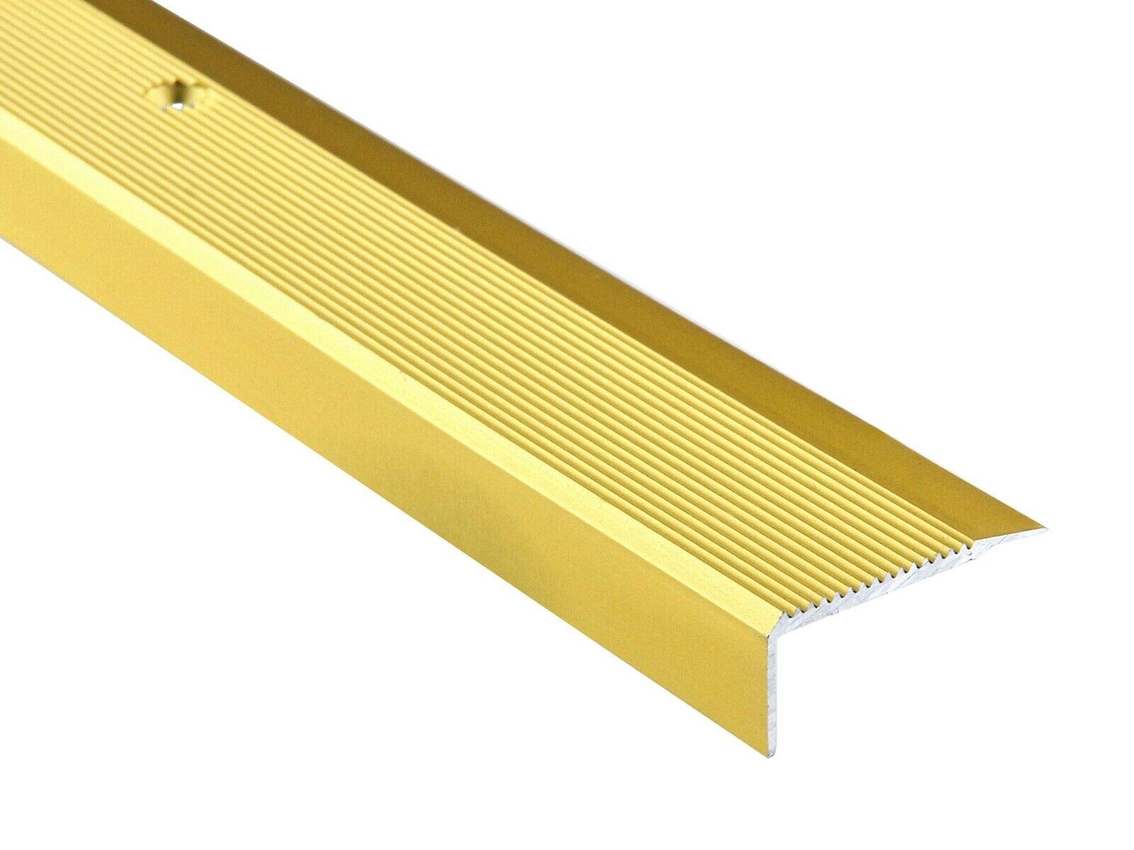 35x15mm - 0.9M Stair Nosing ONE Sided Grooved Anodised Aluminium Anti Non Slip Rubust Trim Drilled Edge Trim TMW Profiles (Gold)