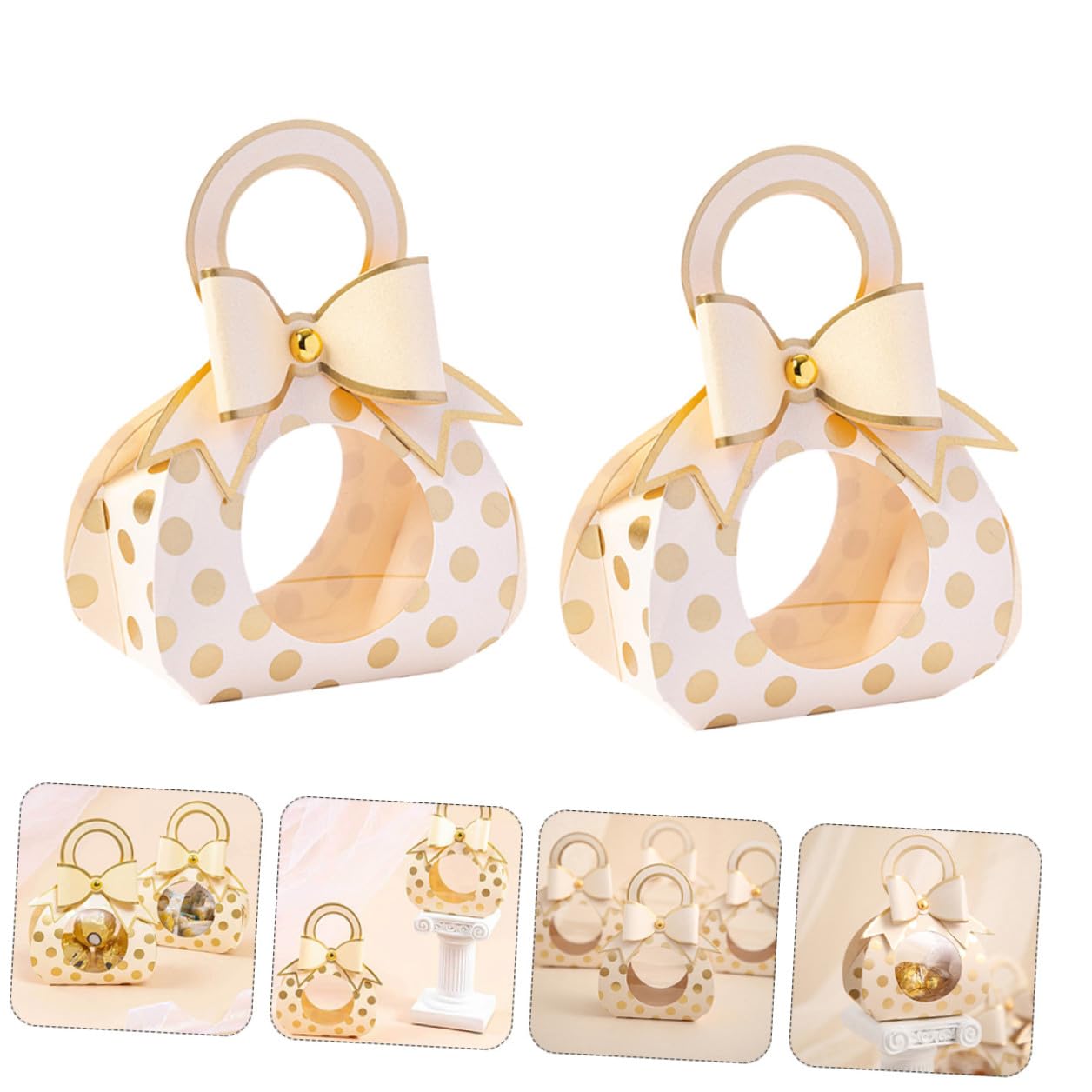 TOYANDONA 50 Stück Geschenkkarton aus Papier mit Griff und Sichtfenster Süßigkeitenaufbewahrungsbox für Hochzeit und Bankett Leichter und Kreativer Stil mit Schöner Schleife