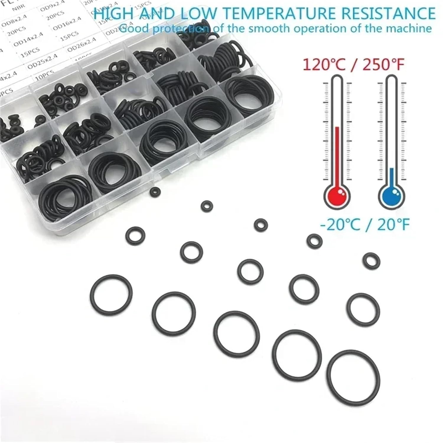 Versatile Rubber O Ring Thickness 2.4mm Assortment Black Sealing Gaskets Set Nitrile Washer for Car 15Size(3pcs)