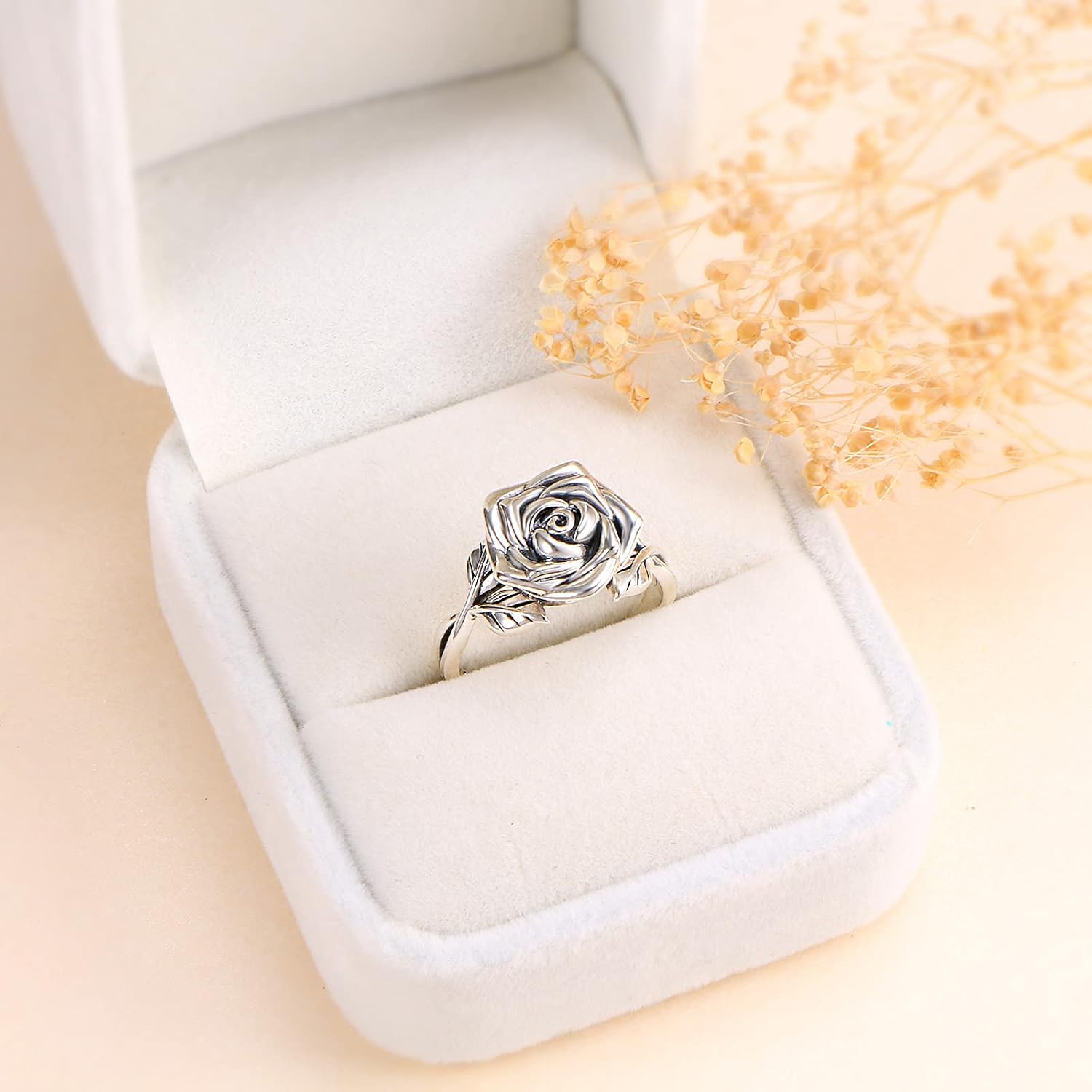 Heart Opal Sunflower Roseflower Tree of Life Urn Ring for Ashes 925 Sterling Silver Cremation Jewelry Ashes Keepsake Ring for Women Memorial Jewelry Bereavement Ring Size 5-10