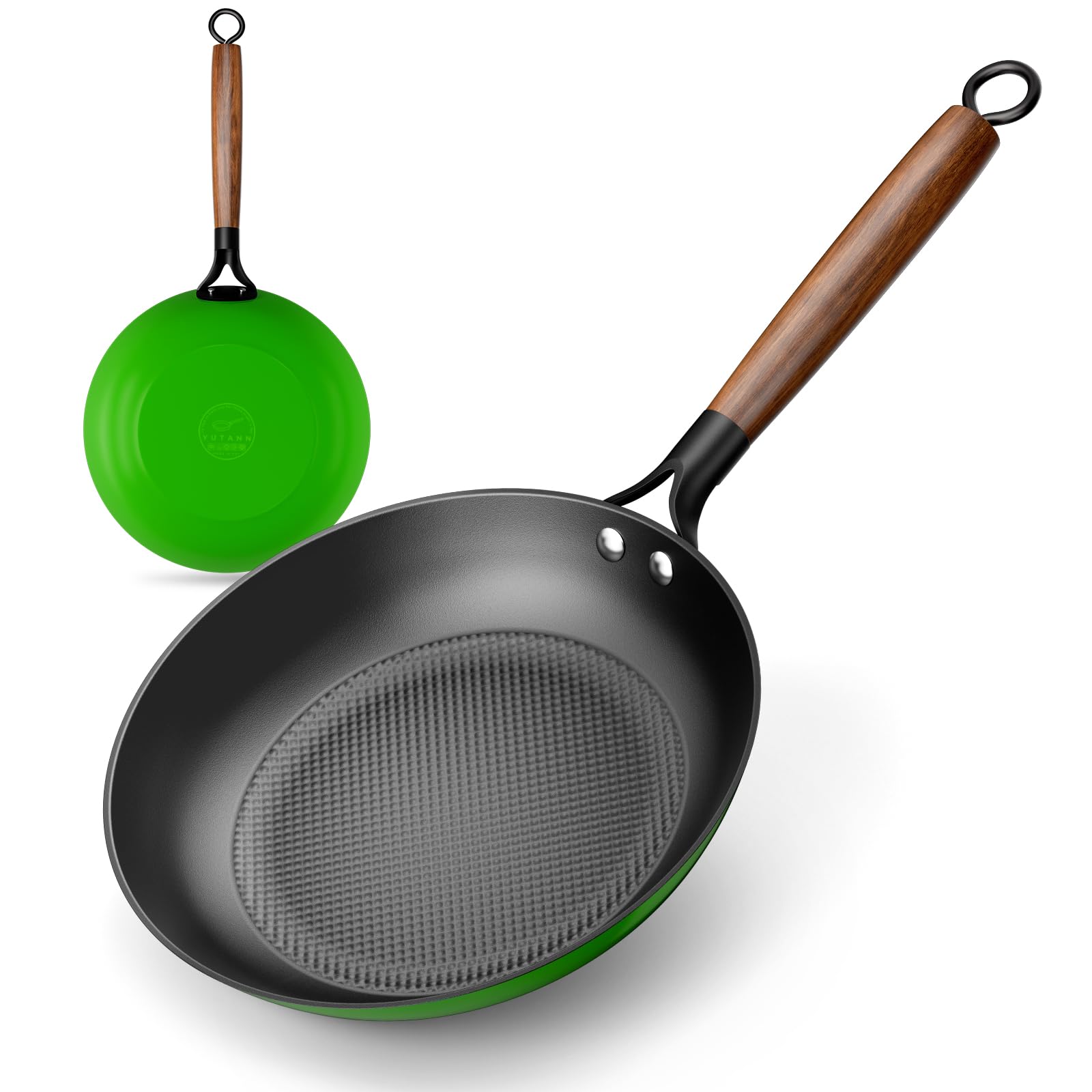 YUTANN Sartén de Hierro Fundido 20 cm Pre-sazonada Inducción y Horno, Verde