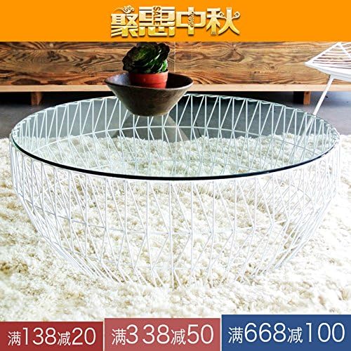 LDP-Iron art style tempered glass coffee table round Creative Brief about living room-sized homes, assemble, white small