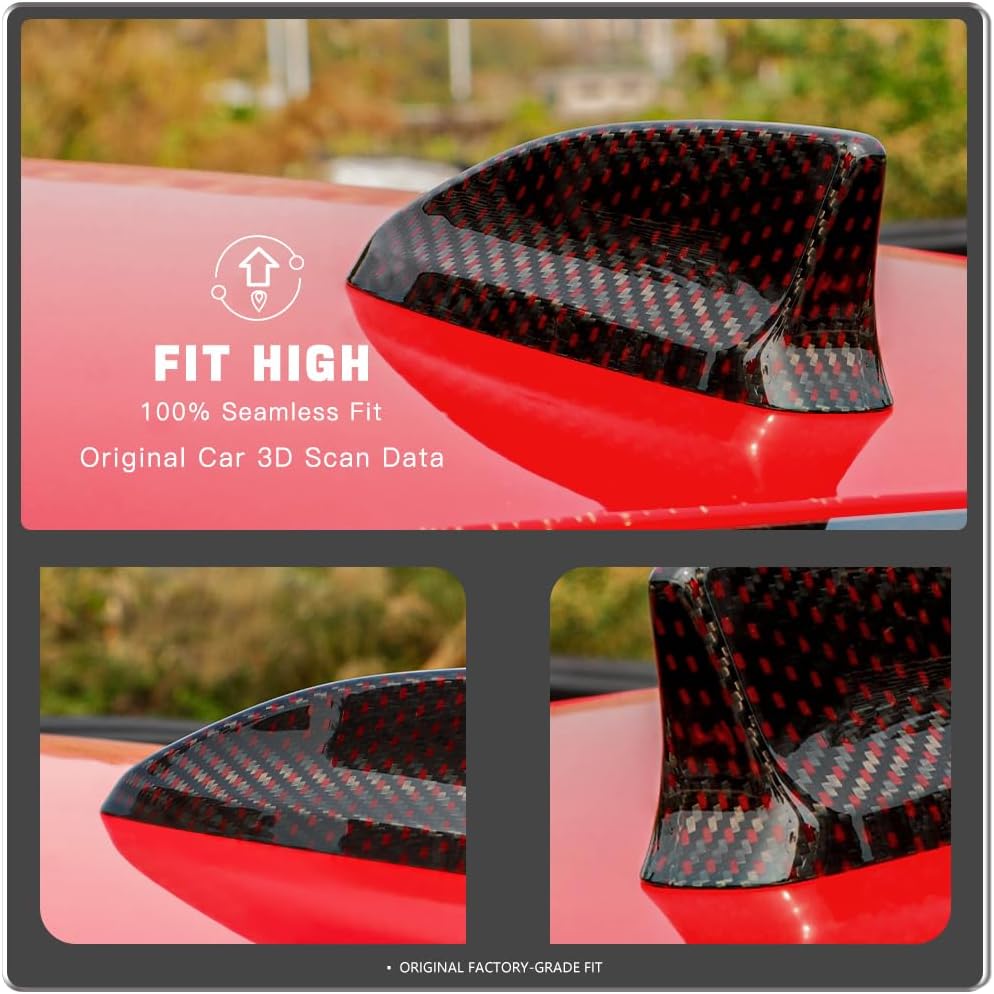 JSWAN Carbon Fiber Car Roof Shark Fin Antenna Base Cover Trim Fit for 11th Gen Civic Type R FL5 Typer Roof Aerial Radio Signal Base Antenna Toppers Cover(Red Black)