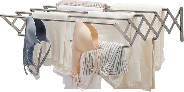 YOUDENOVA Foldable Clothes Airer Wall Mounted Clothes Rail Retractable Towel Holder Bathroom Towel Rack Extendable Clothes Drying Rack Indoor