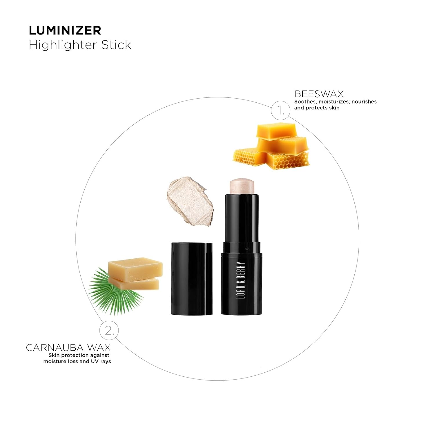 Lord and Berry Luminizer Highlighter Stick - Lightweight, Blendable Highlighter for Radiant, Dewy Complexion - Paraben Free - 1152 Moon - 0.12 oz