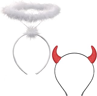 Angel Halo and Devil Horns Headband - White and Red - Costume Accessories - Buy now