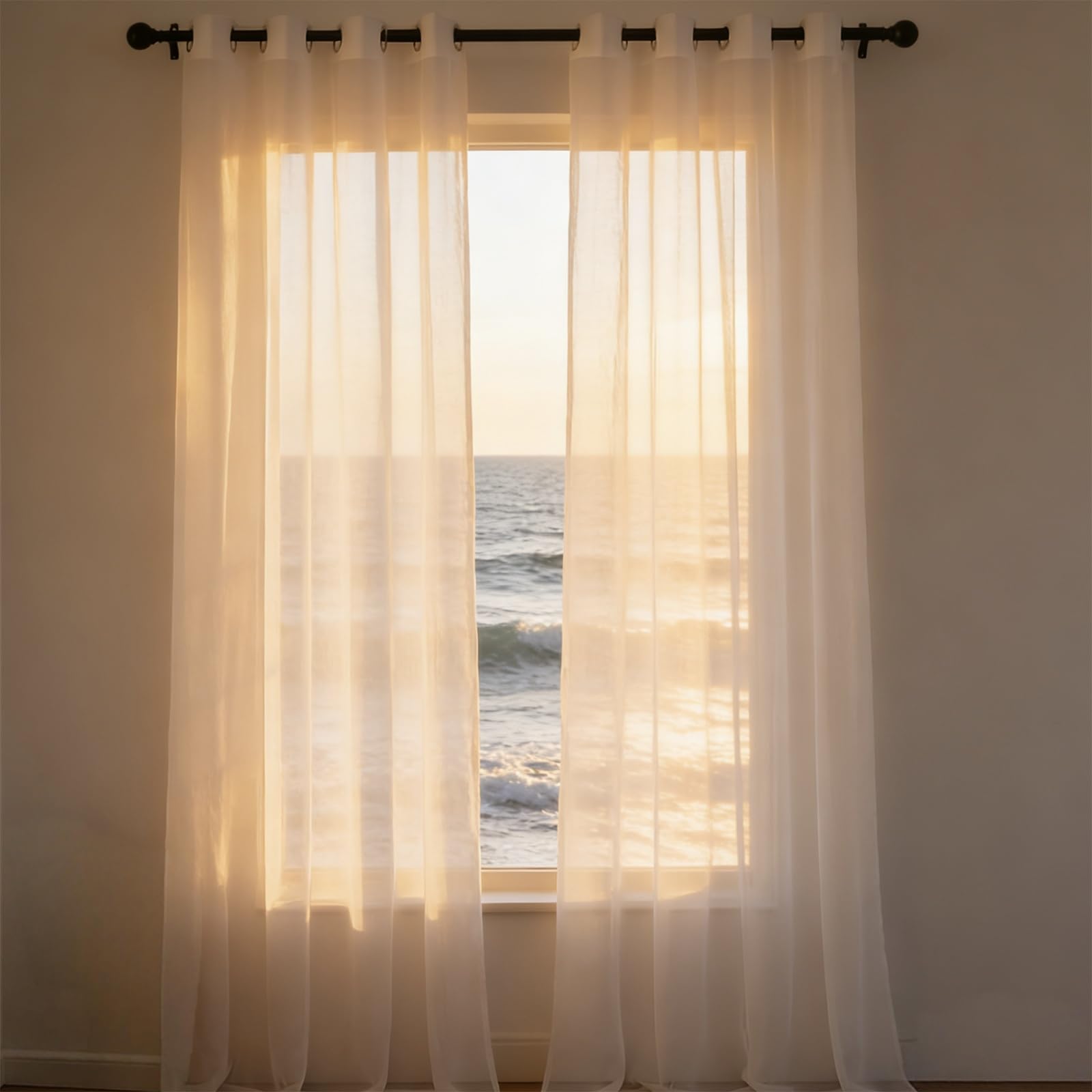 Rideaux Voilage 253 x 239 cm Blanc Semi-Transparent pour Fenêtre