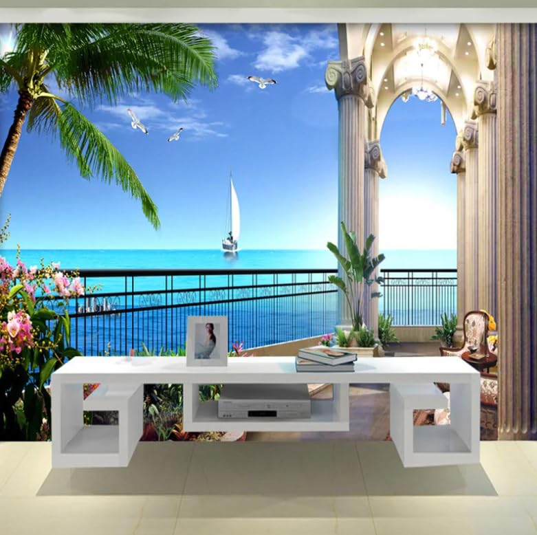 Papier peint panoramique 3D trompe l'œil mer 400x280 cm pour salon
