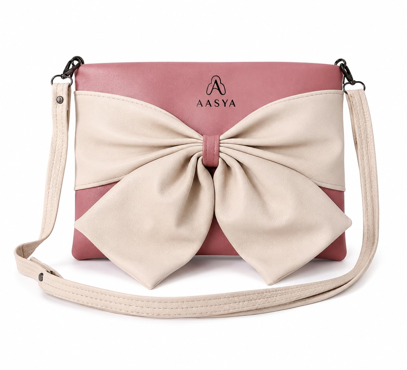 AASYA Women's Premium PU Leather Bow Sling Bag | Stylish Crossbody Shoulder Purse for Girls & Women | Lightweight Zipper Closure | Adjustable Strap (brigth Pink)-image-22