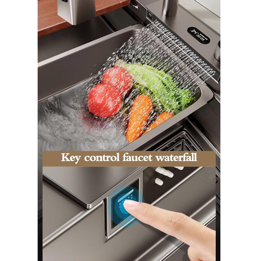 Lavello a cascata in acciaio inox a vasca singola con lavello da tavolo con rondella tazza rubinetto sifone per casa commerciale bellissimo lavello grigio bar, grigio-6,